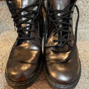Stuart Weitzman metallic leather lace up combat boot